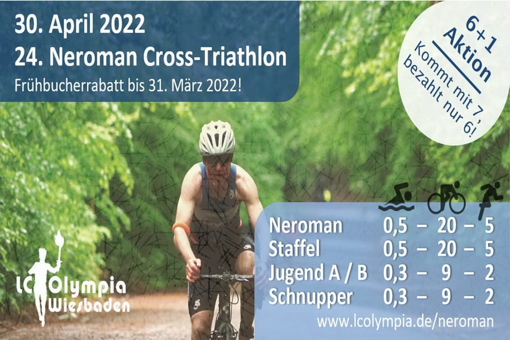Der Triathlon-Klassiker ist zurück! Der 24. Cross-Triathlon "Neroman“ des LC Olympia Wiesbaden findet am 30. April 2022 statt